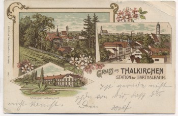AK Litho Gruss aus Thalkirchen München Station der Isarthalbahn 3 Ansichten 1913 RAR