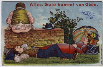 Künstler-AK Alles Gute kommt von Oben Mann und Frau Humor Scherzkarte 1910