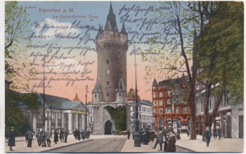 AK Frankfurt am Main Am Eschenheimer Turm mit Menschen 1924