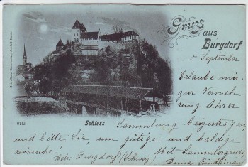 Mondschein-AK Gruss aus Burgdorf Schloss Bern Schweiz 1898