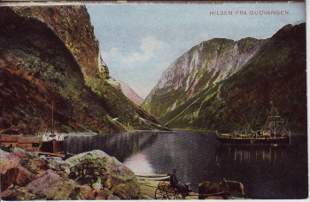 AK Hilsen fra Gudvangen Schiffe bei Aurland Sogn og Fjordane Norwegen 1910