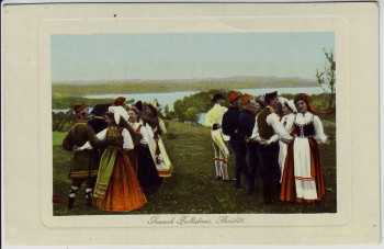 AK Svensk Folkdans Skrälat Tanz in Trachten Schweden 1910