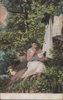 AK Frau entkleidet sich im Wald Erotik 1910