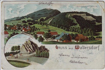 AK Litho Gruss aus Waltersdorf (Großschönau) mit Lausche Sängerhöhe 1903