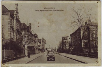 AK Regensburg Greflingerstrasse mit Militärlazarett 1910 RAR