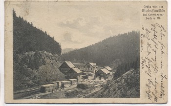 AK Gruss von der Bischofsmühle Sägewerk b. Schwarzenbach am Wald Rodachtal Frankenwald Zugstempel 1911 RAR