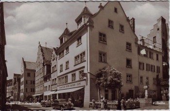 AK Foto Lindau am Bodensee Hauptstrasse mit Cafe Hauser Autos Menschen 1964