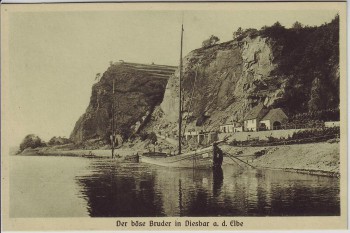 AK Diesbar-Seußlitz an der Elbe Der böse Bruder mit Schiff 1910