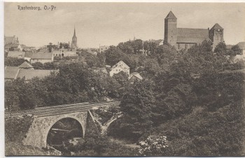 AK Rastenburg Kętrzyn Kirche mit Brücke und Gleis Ostpreußen Polen 1910