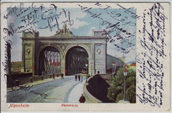 AK Mannheim Blick auf die Rheinbrücke 1901