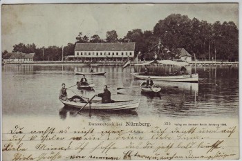 AK Dutzendteich bei Nürnberg Boote mit Menschen 1899