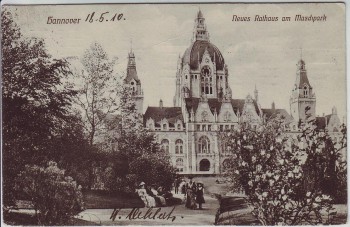 AK Hannover Neues Rathaus am Maschpark mit Menschen 1910