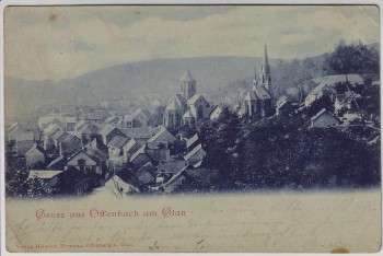 AK Gruss aus Offenbach am Glan Ortsansicht mit Kirchen 1902