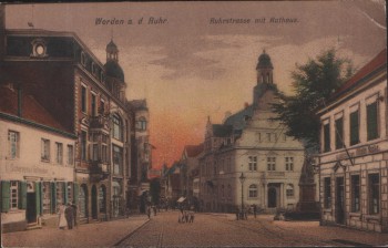 AK Werden a. d. Ruhr Ruhrstrasse mit Rathaus Essen ca. 1910