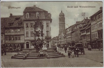 AK Göttingen Markt und Weenderstrasse viele Menschen 1914