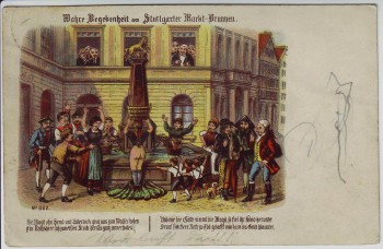 Künstler-AK Stuttgart Wahre Begebenheit am Markt-Brunnen 1905