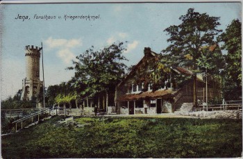 AK Jena Forsthaus und Kriegerdenkmal 1909