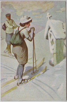 Künstler-AK W.H. Braun Frau auf Ski Wintersport Jugendstil Verlag W.R.B.&Co. Vienne Serie Nr. 22-16 1920 RAR