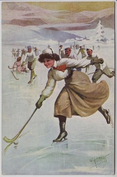 Künstler-AK W.H. Braun Frau Eishockey Wintersport Jugendstil Verlag W.R.B.&Co. Vienne Serie Nr. 22-16 1920 RAR