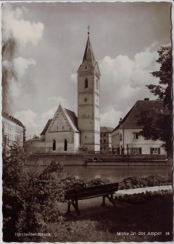 AK Foto Fürstenfeldbruck Motiv an der Amper Kirche 1960