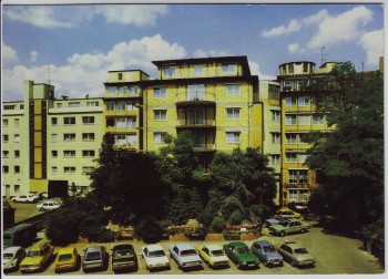 AK Foto Aschaffenburg Blick auf Hotel Aschaffenburger Hof viele Autos 1970