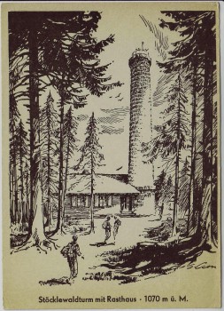 Künstler-AK Stöcklewaldturm mit Rasthaus Triberg Schwarzwald 1950