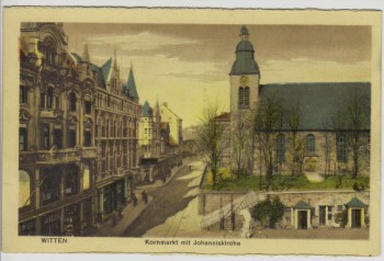 AK Witten an der Ruhr Kornmarkt mit Johanniskirche 1923