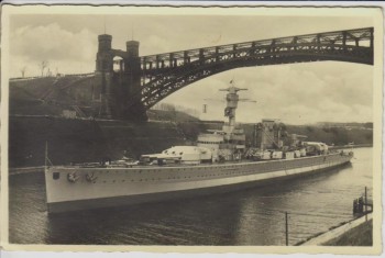 AK Foto Kiel Panzerschiff Deutschland im Kaiser-Wilhelm-Kanal 1935