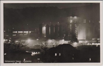 VERKAUFT !!!   AK Foto Hagen Großstadt in der Nacht Hüttenwerk Haspe Hochofen 1950