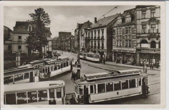 AK Foto Solingen Graf Wilhelm-Platz viele Straßenbahnen Geschäfte 1940 RAR