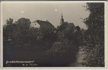 AK Foto Großdittmannsdorf an der Röder Ortsansicht mit Kirche bei Radeburg 1957