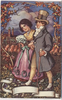 Künstler-AK Jugendstil Motiv Mann und Frau vor München Ottmar Zieher 1910