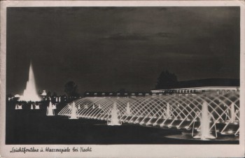 AK Düsseldorf Große Reichsausstellung Schaffendes Volk Leuchtfontäne u. Wasserspiele bei Nacht 1937
