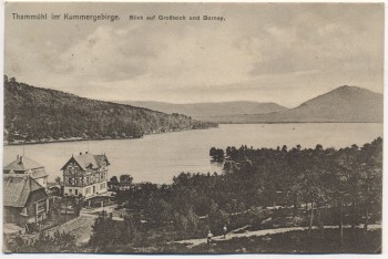 VERKAUFT !!!   AK Thammühl im Kummergebirge Blick auf Großteich und Bornay Staré Splavy b. Doksy Hirschberg am See Tschechien 1923