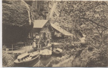 AK Hinterhermsdorf in Sachsen Obere Schleuse mit Booten und Menschen b. Sebnitz 1925