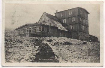 VERKAUFT !!!   AK Foto Rennerbaude Rennerova bouda Riesengebirge b. Špindlerův Mlýn Spindlermühle Tschechien 1924