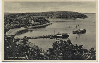 AK Ostseebad Glücksburg mit Steg und Schiffen 1940