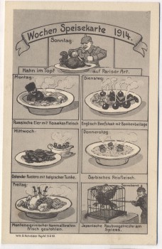VERKAUFT !!!   AK Wochen Speisekarte Russische Eier mit Kosakenfleisch ... 1. WK Weltkrieg 1914
