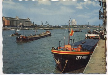 AK Foto Ludwigshafen am Rhein mit BASF-Hochhaus und Schiff Rhenus 1961