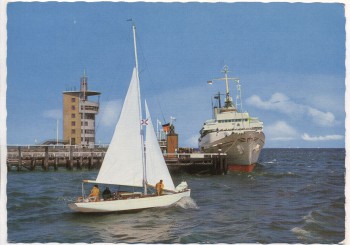 AK Foto Nordseeheilbad Cuxhaven An der Alten Liebe mit Segelschiff und Passagierschiff 1970