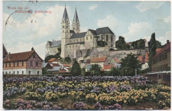 AK Gruss aus der Blumenstadt Quedlinburg Schloss 1912