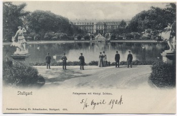 AK Stuttgart Anlagensee mit Königl. Schloss und Menschen 1904