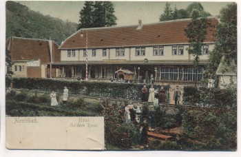 AK Alexisbad Hotel Goldene Rose mit Menschen b. Harzgerode 1909
