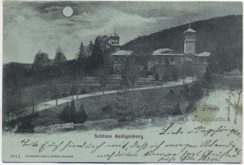 Mondschein-AK Gruss aus Jugenheim Schloss Heiligenberg b. Seeheim Darmstadt 1897