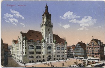 AK Stuttgart Rathaus mit Markt Feldpost 1915