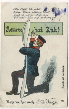 AK Reserve hat Ruh ! Soldat mit großem Löffel Soldatenkarte 1909