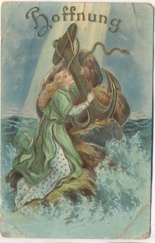 Präge-AK Hoffnung Frau mit Anker Golddruck Religion 1909