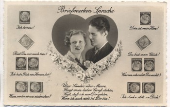 AK Briefmarken-Sprache Briefmarkensprache Herz mit Paar 1939