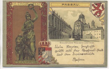 AK Passau Bischöfliche Residenz und Dom Wappen mit Bavaria 1920