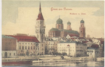 AK Gruss aus Passau Rathaus und Dom 1910
